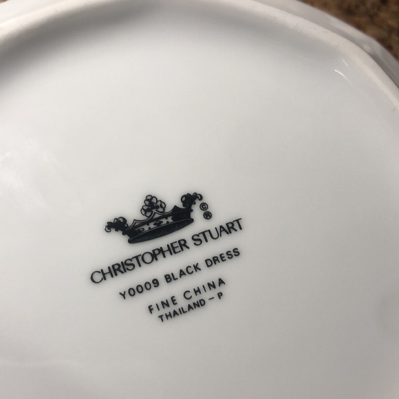 CHRISTOPHER STUART BLACK DRESS OCTAGONAL GOLD TRIM FRUIT DESSERT SAUCE BOWL PLAT - Picture 4 of 12